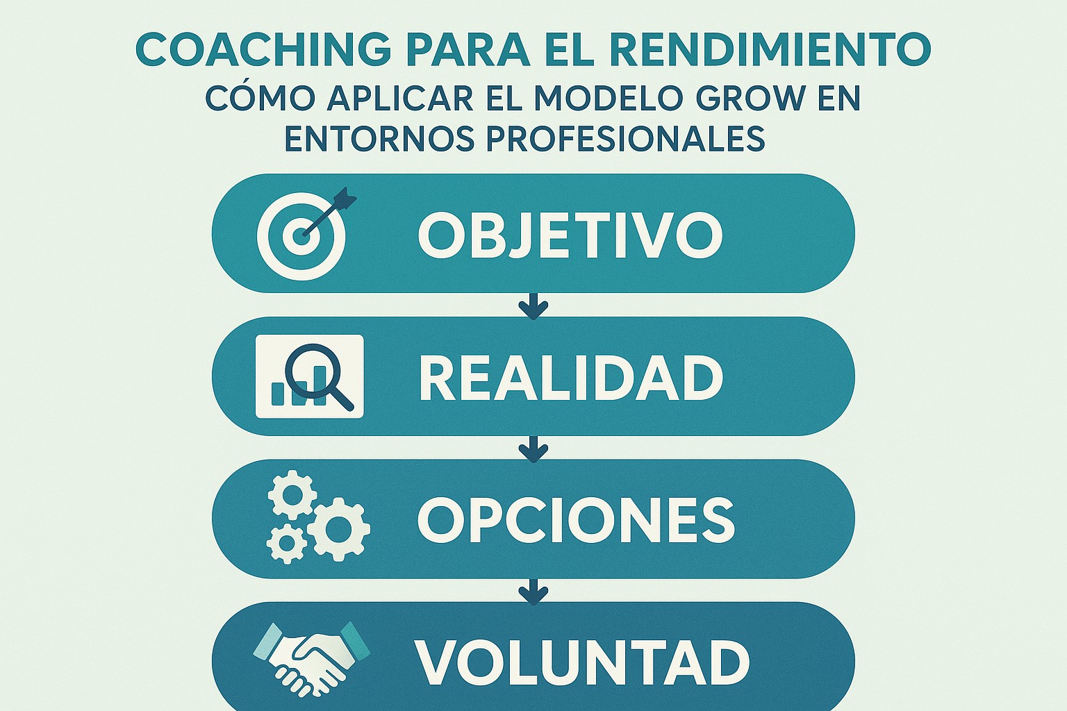 Infografía: guía visual con conceptos y datos clave sobre coaching para el rendimiento: cómo aplicar el modelo grow en entornos profesionales