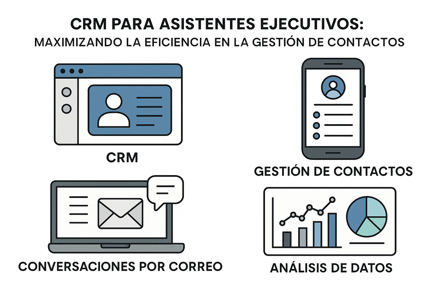Asistente ejecutivo gestionando contactos y tareas en un software CRM en su oficina