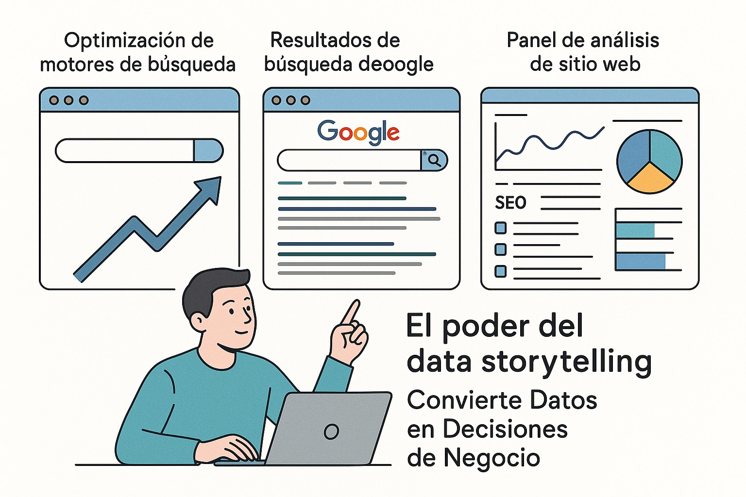 Equipo de negocios colaborando, usando paneles de control de datos para la toma de decisiones estratégicas