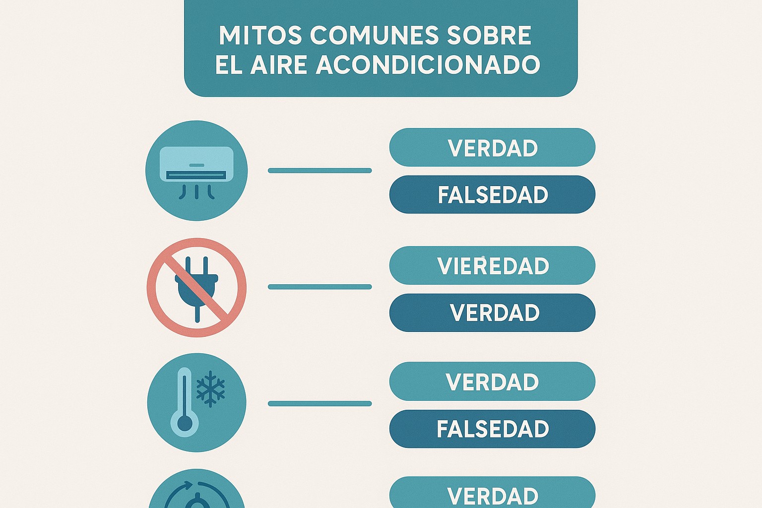 Infografía: guía visual con conceptos y datos clave sobre mitos comunes sobre el aire acondicionado: verdades y falsedades