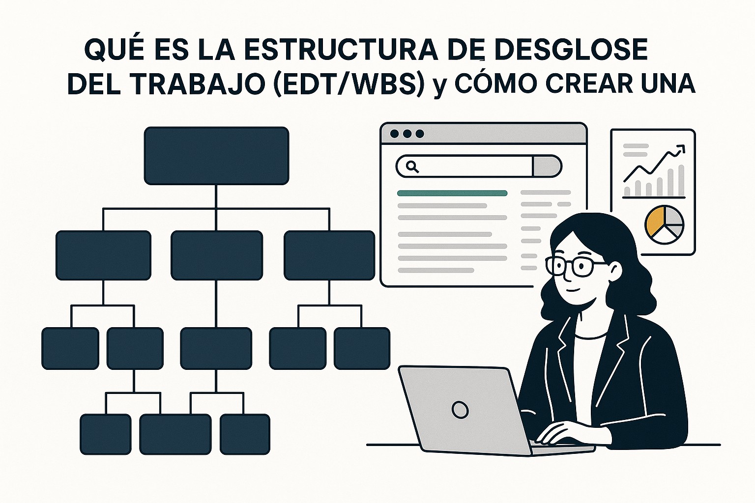 Ejemplo de descomposición de tareas en una WBS para un proyecto de desarrollo de software