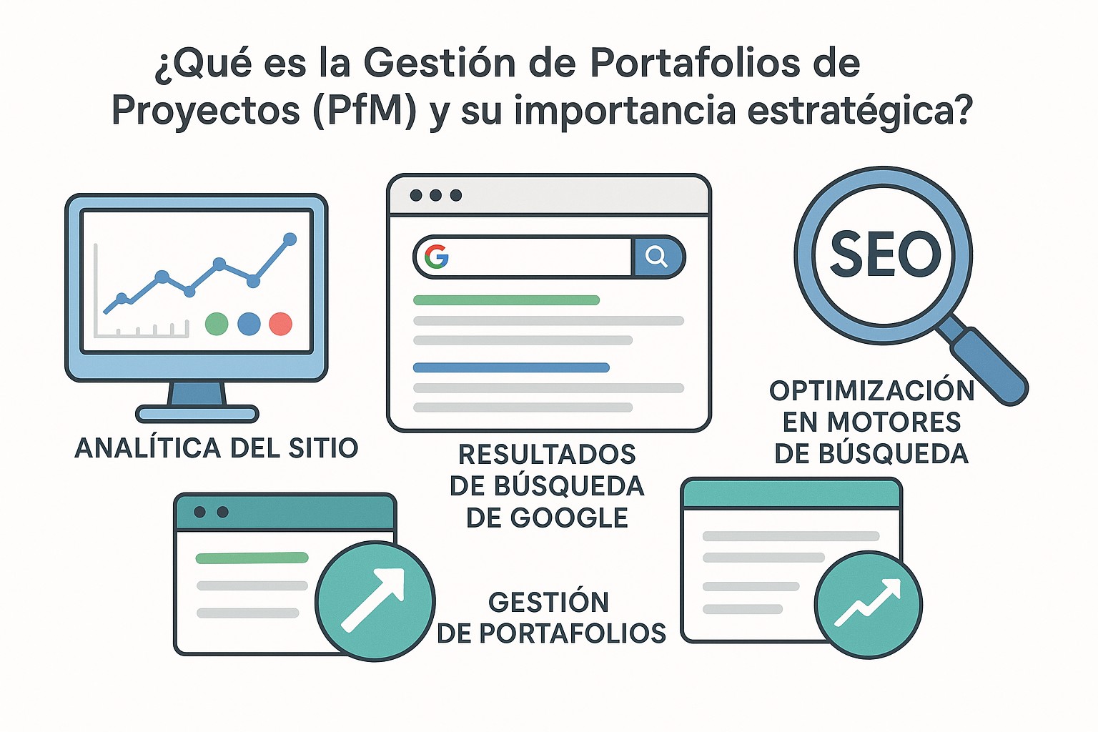 Visualización de métricas clave de un portafolio de proyectos, incluyendo ROI y riesgo
