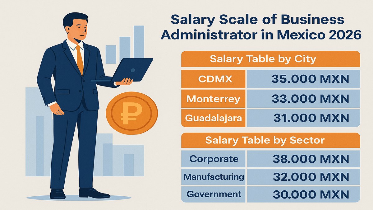 Infograf&iacute;a: sueldo administrador de empresas en M&eacute;xico 2026 por ciudad y nivel
