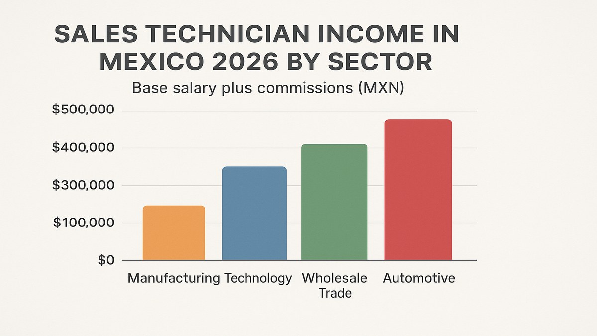 Infograf&iacute;a: sueldo t&eacute;cnico en ventas M&eacute;xico 2026 por sector y tipo de venta