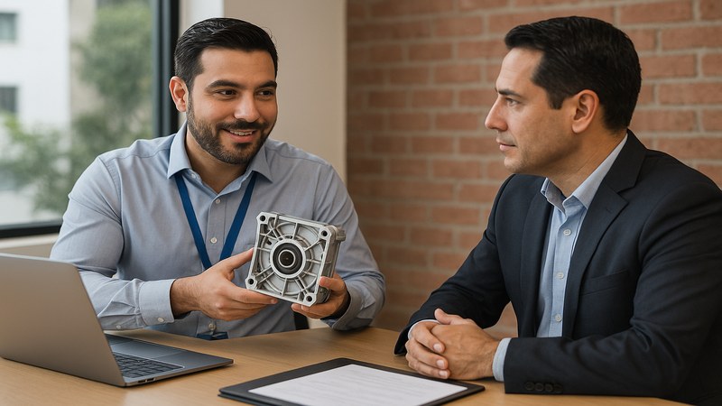 T&eacute;cnico en ventas presentando producto t&eacute;cnico a empresa cliente en Monterrey M&eacute;xico