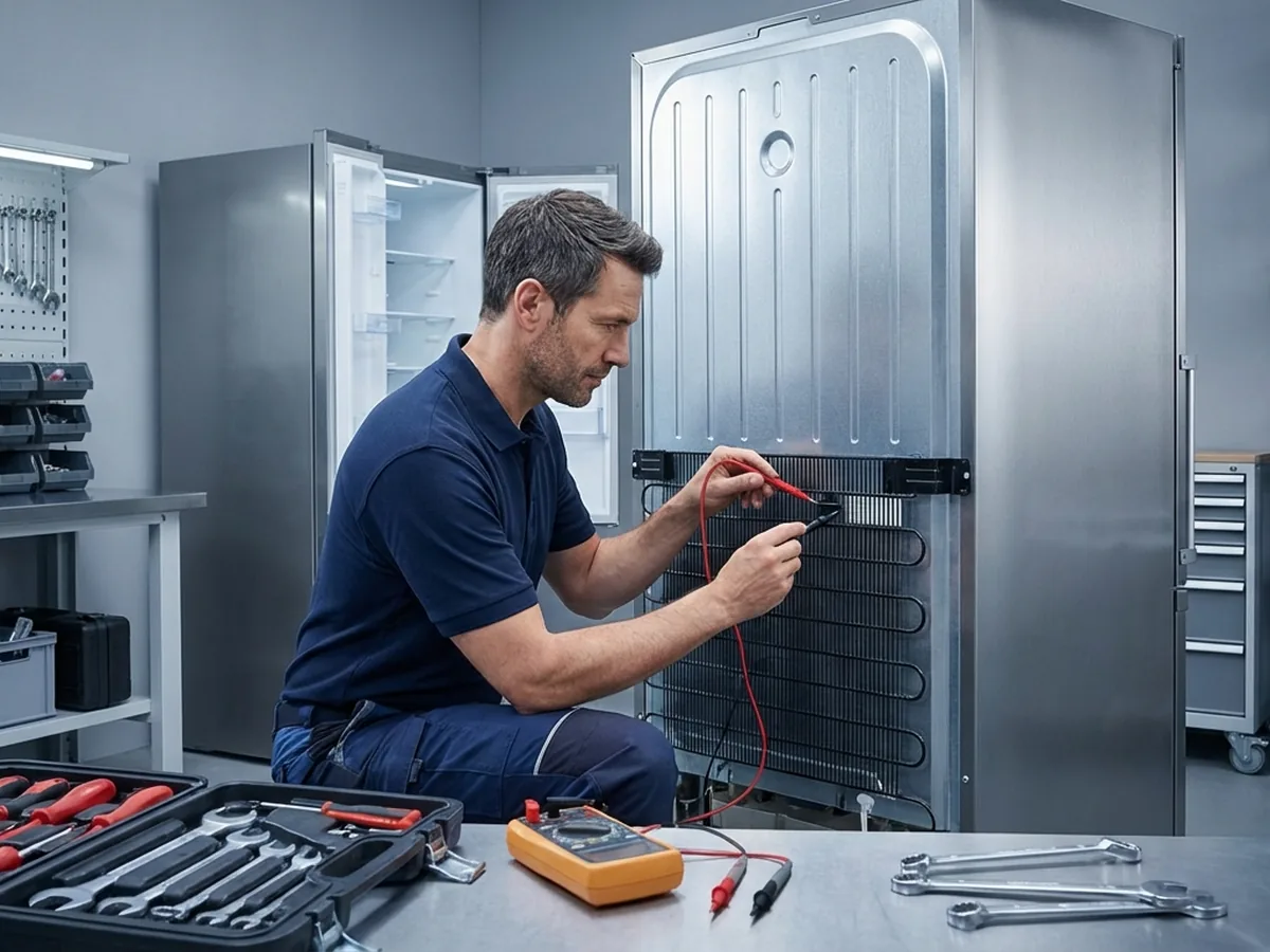 T&eacute;cnico reparando electrodom&eacute;sticos